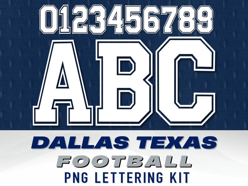 Dallas Texas Football Letters PNG: Layered White Sports Jersey Alphabet ...