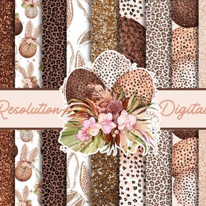 LEOPARD PRINT & GLITTER Easter Digital Paper - Haute résolution - 12x12 - Scrapbooking - Cartes - Téléchargement numérique - Artisanat numérique imprimable