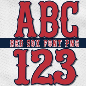 Alfabeto y números de béisbol de Boston, letras de béisbol PNG, letras de camiseta de béisbol, kit de letras de camiseta de béisbol PNG, descarga digital