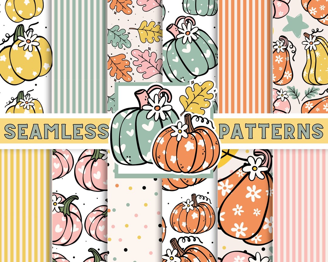 Hand Drawn Fall Pumpkins Seamless Patterns: Scrapbooking Paper (digital ...