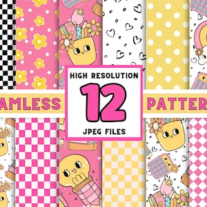 Útiles Escolares Retro Patrones Sin Costuras, Alta Resolución, 12x12, Scrapbooking, Tarjetas, Patrones De Superficie, Patrones Infinitos, Groovy, Lindo
