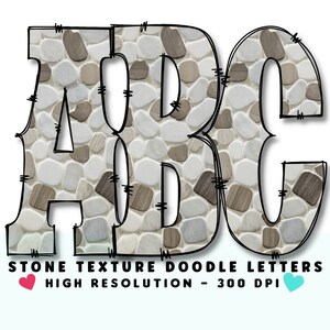 Stone Texture Doodle Alphabet & Numbers Set (PNG Digital Download)