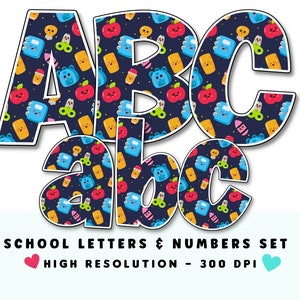 Chibi Schulbedarf Alphabet & Zahlen PNG Set: Buchstaben zum Basteln (Digitaler Download)