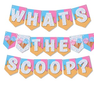 Was ist die Schaufel DIY druckbare Party Banner, Eis zeigen, Geschlecht offenbaren Party Banner, Eistüte Banner PNG, druckbare Banner PNG