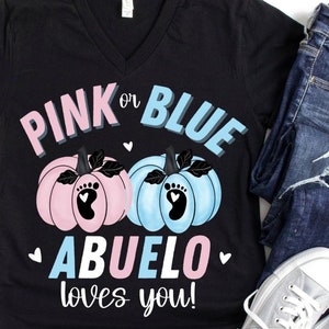 Roze & blauwe pompoenen geslacht onthullen PNG, roze of blauw ABUELO houdt van je sublimatie ontwerp voor opstrijkbare overdracht, warmte naar vinyl, hittepers