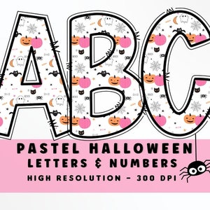 Conjunto de letras rosa de doodle de Halloween PNG, alfabeto de Halloween PNG, sublimação, prensa térmica, ferro ligado, HTV, impressão, Pastel Halloween Alpha