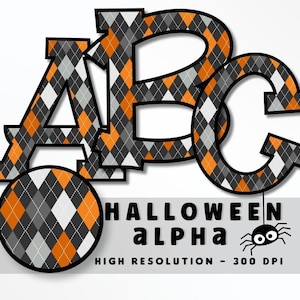 Conjunto de letras de fuente de Halloween con estampado de Argyle PNG, Alfabeto de vibraciones de Halloween, Sublimación, Prensa de calor, Hierro encendido, HTV, Impresión, Alfa de Halloween