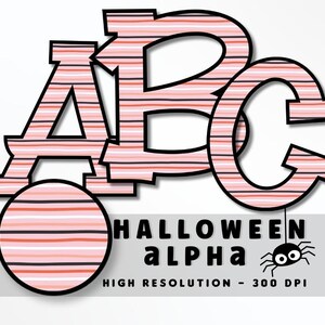 Pink Stripes Halloween Creepy Font Letter Set PNG, Alfabeto de vibraciones de Halloween, Sublimación, Prensa de calor, Hierro encendido, HTV, Impresión, Alfabeto de Halloween