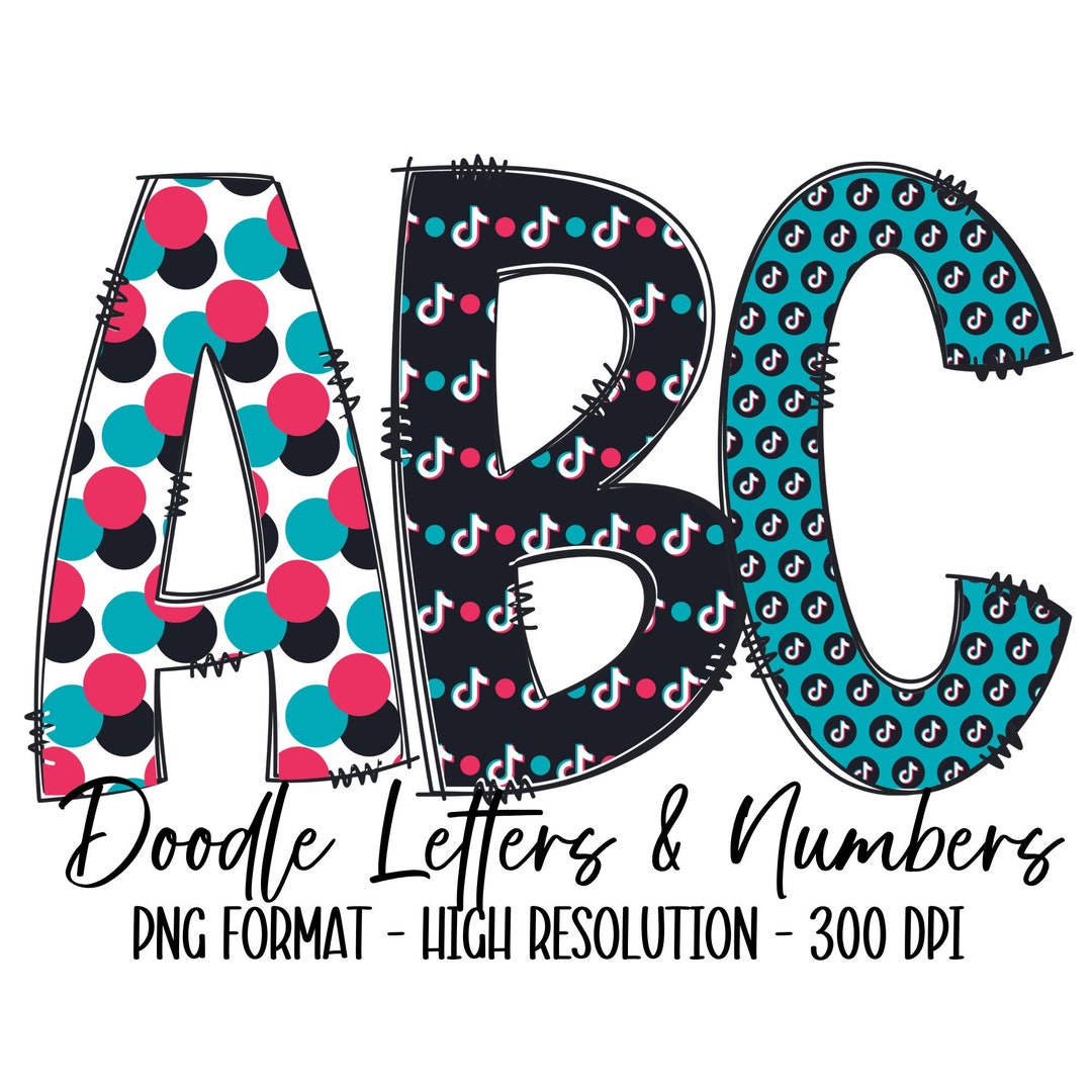 TIK TOK Inspired Doodle Alphabet & Numbers Set PNG Sublimation Heat