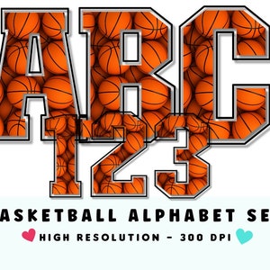 LETTRES DE BASKET-BALL, Sports Alphabet & Numbers Set PNG - Scrapbooking Letters - Block Letters - Sports Basketball Letters Set - Alpha Set