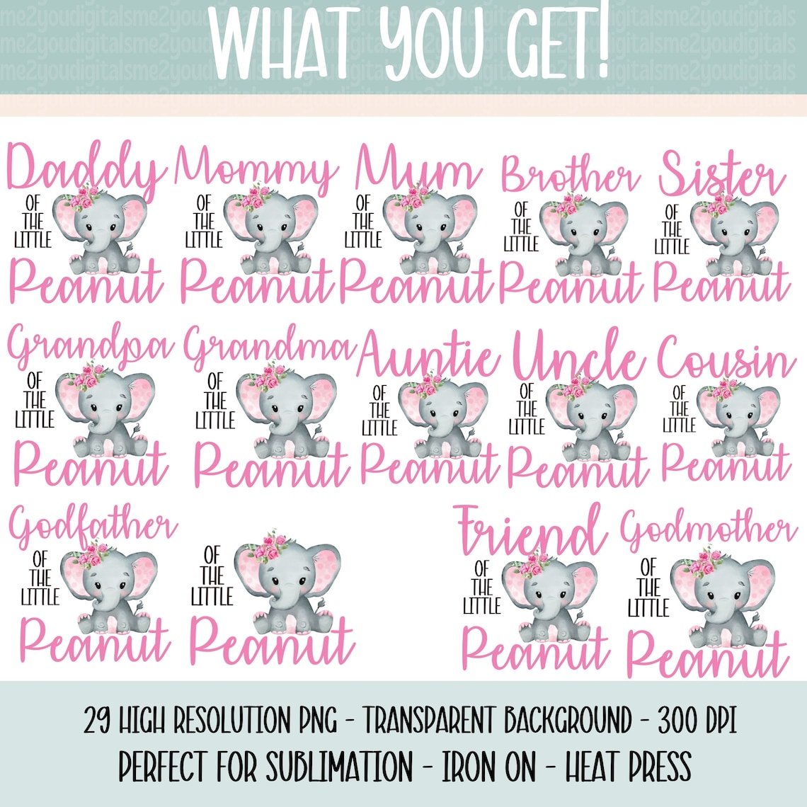 Elephant Baby Shower Family Bundle Iron on Transfers PNG Etsy