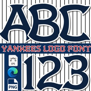 Alfabeto y números de béisbol de Nueva York (PNG, SVG, EPS), letras de camisetas de béisbol, letras de equipos profesionales de béisbol, letras de fuentes para logotipos, archivo de corte