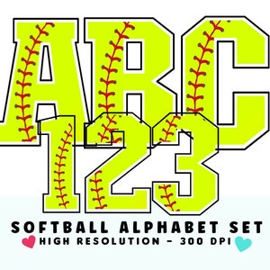 Softball Letters & Numbers PNG Set: Sports Font (Digital Download)