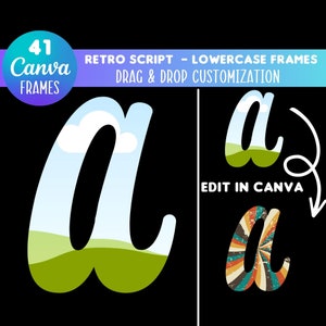 Canvasframes met retroscriptbrieven: alfabet met slepen en neerzetten (digitale download)