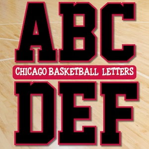 Alfabeto de basquete de Chicago, letras atléticas PNG, kit de letras PNG, letras de camisa de basquete vermelha e preta, download de alfabeto de fonte esportiva
