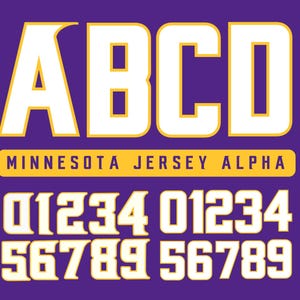 Minnesota Jersey Schrift: Lila & Gold Alphabet, Zahlen (PNG)