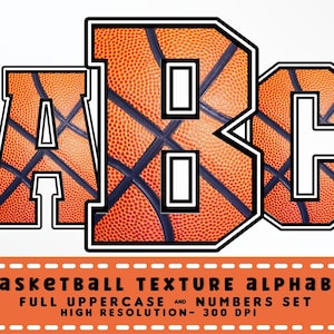 BASKETBALL Textur Buchstaben, Sport Alphabet & Zahlen Set PNG - Scrapbooking Buchstaben - Druckbuchstaben - Sport Basketball Buchstaben Set - Alpha