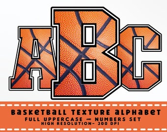 Real Basketball Texture Letters, Sports Alphabet & Numbers Set PNG - Scrapbooking Letters - Block Letters - Sports Basketball Letters Set