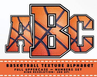 BASKETBALL Texture Letters, Sports Alphabet & Numbers Set PNG - Scrapbooking Letters - Block Letters - Sports Basketball Letters Set - Alpha