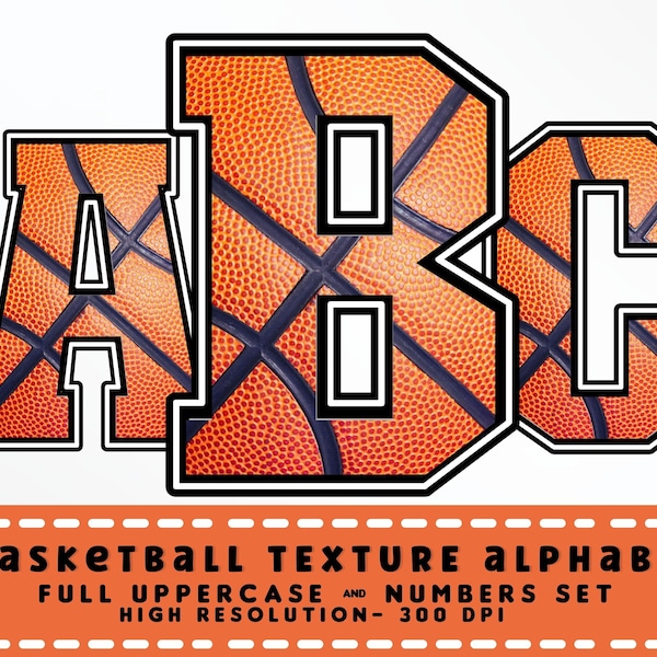 BASKETBALL Textur Buchstaben, Sport Alphabet & Zahlen Set PNG - Scrapbooking Buchstaben - Blockbuchstaben - Sport Basketball Buchstaben Set - Alpha