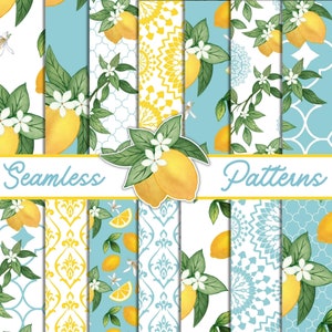Citrons et carreaux Seamless Patterns Papier numérique - Motifs répétitifs - JPEG - Téléchargement numérique - Motifs infinis - Motif de surface sans soudure