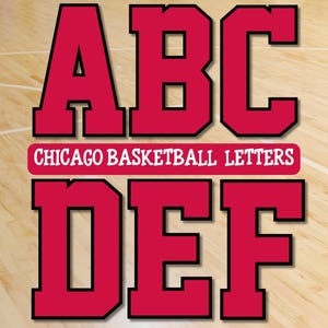 Alfabeto de basquete de Chicago, letras atléticas PNG, kit de letras PNG, letras de camisa de basquete vermelha, preta e branca, alfabeto de fonte esportiva PNG