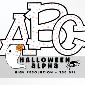 Estrellas Halloween Fuente Letra Set PNG, Alfabeto de vibraciones de Halloween, Sublimación, Prensa de calor, Hierro encendido, HTV, Impresión, Alfabeto rosa de Halloween