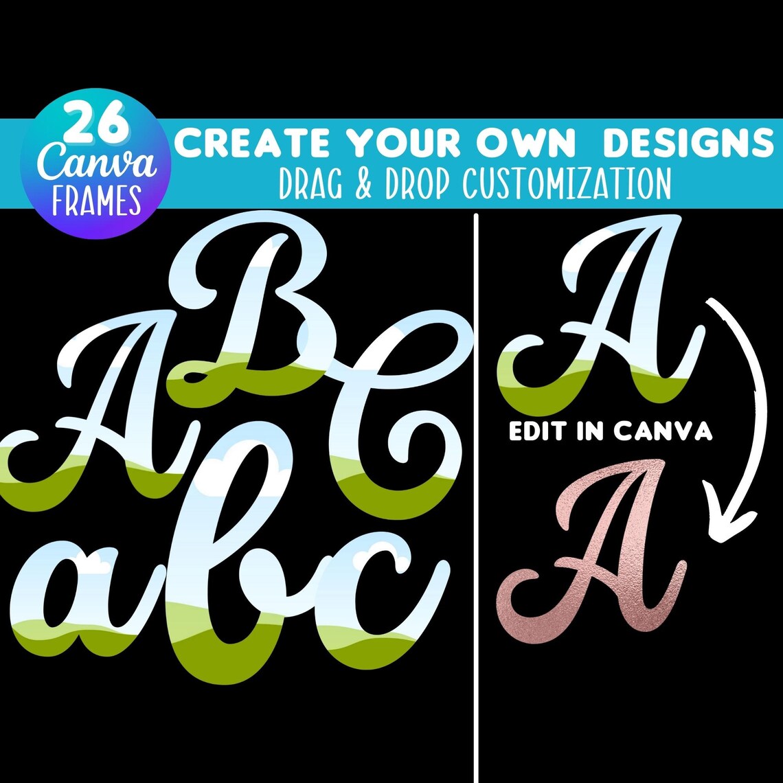 Script Letter Canva Frames Bundle: Drag & Drop Template (digital ...