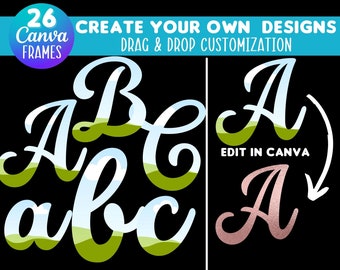 Script Letter Canva Frames Bundle: Drag & Drop Template (Digital Download)