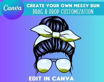 Messy Bun Mom Canva Frame Template: Drag & Drop Design (Digital Download)