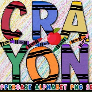 Juego de letras dibujadas a mano con crayones PNG, alfabeto con crayones PNG, sublimación, impresión, imágenes prediseñadas con crayones, letras de colores primarios, letras para colorear