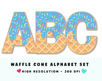 Waffle Cone Alphabet & Numbers PNG Set: Ice Cream Sprinkles (Digital Download)