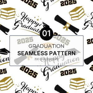 Black & Gold Graduation 2025 Seamless Pattern (Digital Download)