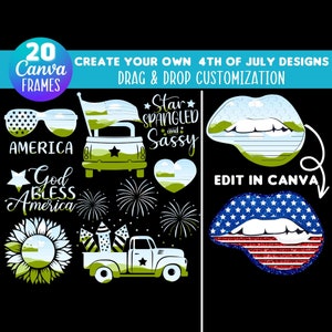 4th of July Canva Frames: Drag & Drop Template Bundle (Digital Download)