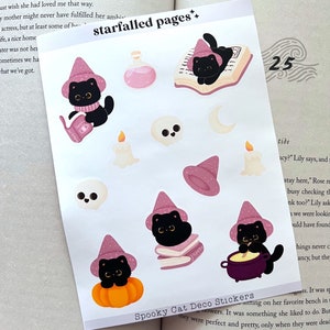 Cute witch kitty DECO stickers | Bookish | Book Merch | Book Gift | Bookish Gift | Gifts for Readers | Book Club | Book Stickers