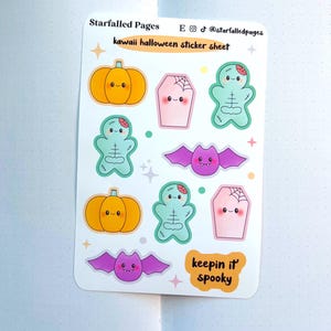 Kawaii Halloween Sticker Sheet | Bookish | Book Merch | Book Gift | Bookish Gift | Gifts for Readers | Book Club | Book Stickers