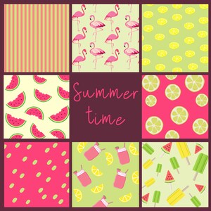 Summer Time Seamless Digital Papers, Watermelon, flamingo pink, lemon, Repeat Pattern