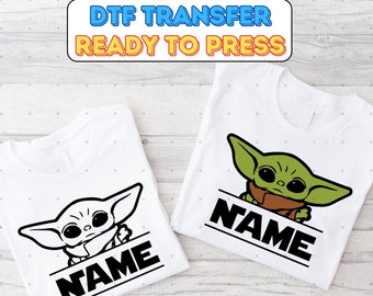 Grogu Custom Printable Name DTF Transfer Ready to Press, Baby Yoda Personalizable Name Shirt DTF, Mandalorian Grogu Custom DTF Gang Sheet