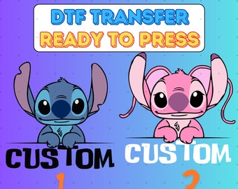 Custom Stitch & Angel Couple DTF Heat Transfer - Ready to Press