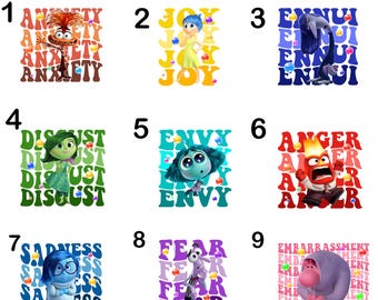 Disney Inside Out 2 DTF Transfer,Inside out 2 DTF Transfer ready to pres,Anxiety Joy Sadness Anger Disgust Big Bong Dtf,Emotions Friends dtf