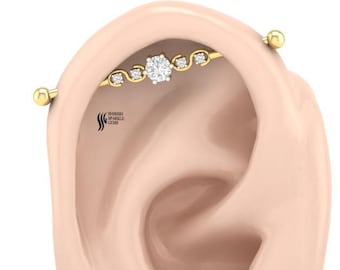 Barra industrial de oro macizo de 14k con diamante cultivado en laboratorio – Barra de piercing de cartílago con gema ecológica, regalo ideal