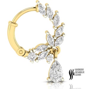 14k Diamond nose ring / ear hoop Clicker / Hinged lab diamond cartridge daith piercing hoop / Gold ear Piercing nostril nose clicker ring