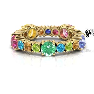 Natural Rainbow Sapphire eternity wedding band natural sapphire engagement ring for her genuine rainbow sapphire gold ring Multi sapphire