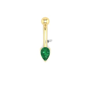 Emerald Belly Button Ring in 14k Solid Gold, Internally Threaded Curved Barbell Luxury Gift Shirish Sparkle