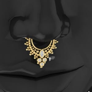 Gold septum piercing with diamond, Traditional Indian jewelry with diamond, 14k gold septum with marquise cut diamond, Septum cartilage Hoop