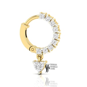 Lab gewachsen Diamant Herz Ring Clicker Herzform Clicker Klapp Diamant Patrone Daith Piercing Gold Ohr Piercing Nasenloch Clicker Ohr Huggie
