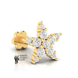 18k gold diamond labret, genuine diamond piercing, diamond nose pin, diamond helix conch daith post, diamond ear piercing post scre back