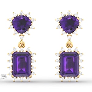Natürlicher Amethystohrring, Amethyst hängender Ohrring, 14 k Gold Amethystohrring, echter Amethystohrring, natürlicher Amethystohrring
