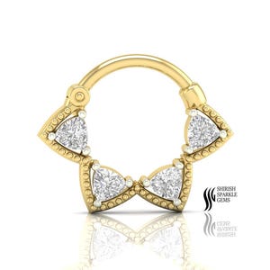 14K Labor gewachsene Trillon Diamant Nasenring Ohr Huggie Clicker Klapp Diamant Patrone Daith Piercing Gold Ohr Piercing Nasenloch Nasenring