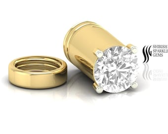 Solid Gold Ear Tunnel Plug: Lab Diamond, Stretched Ear Gauges 6mm 2Gauge